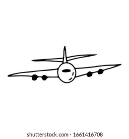 Doodle style airplane on an isolated white background. Transport for travel. Stock vector illustration.