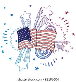 Doodle Style American Flag Illustration In Vector Format With Retro 1970s Pop Background