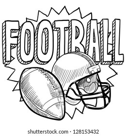 Doodle style American football illustration illustration in vector format. Includes text, helmet and ball.