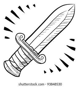 Doodle style ancient sword sketch in vector format.