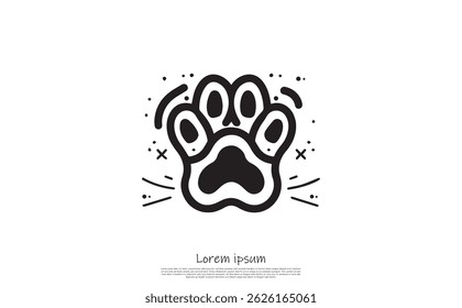 A doodle style animal paw print design. The artwork features simple line art with rounded shapes on a transparent background.