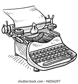 Doodle style antique manual typewriter vector illustration