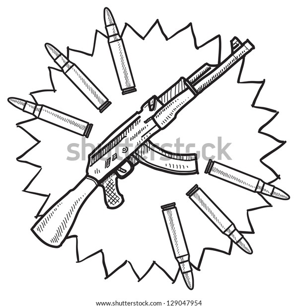 Doodle Style Assault Rifle Ak47 Gun Stock Vector Royalty Free