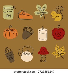 Doodle Style Autumn Vector Isolated Elements Set