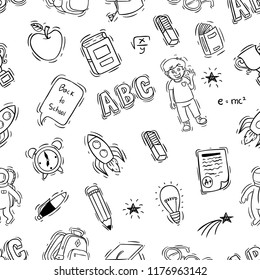 doodle style of back to school illustration in seamless pattern