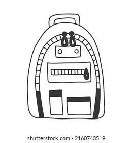 Doodle style backpack. Hand drawn equipment for camping. Vector illustration isolated on a white background.