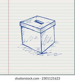 Doodle style ballot box vote on paper background. vector illustration