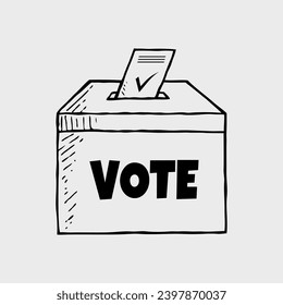 Doodle style ballot box vote ,Election concept sign, vector illustration 