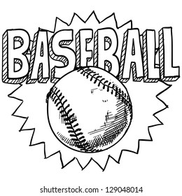 Doodle style baseball sports illustration in vector format.  Includes ball and title text.