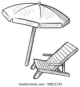 Doodle style beach chair and umbrella in vector format