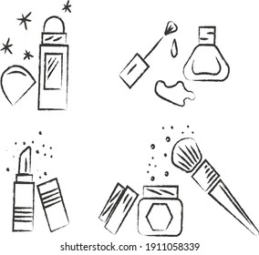 Doodle style beauty icons in black and white are ideal for beauty websites, shops, as well as labels, logos, flyers or packaging in a minimalist style. EPS10. 