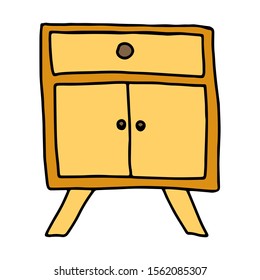 Doodle style bedside tug. Color vector illustration drawn by hand. The object is isolated on a white background. Design element on the theme of home decor and a cozy home.