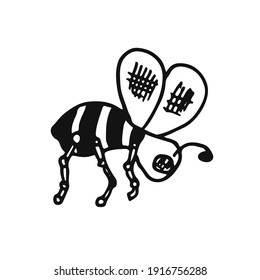 Doodle style bee, outline, vector.