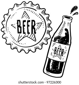 Doodle Style Beer Bottle And Cap Sketch In Vector Format