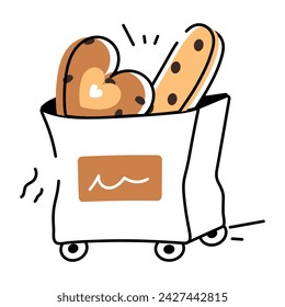A doodle style biscuit vector depicting a variety of cookie sandwiches and confectionery items