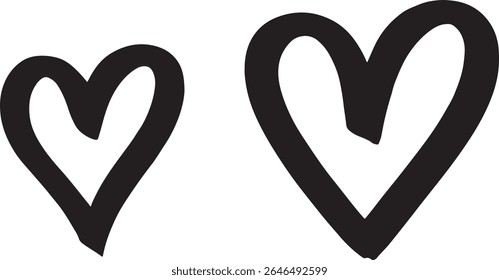 Doodle Style Black Heart Outlines Symbolizing Love and Affection Artistic Hand Drawn Design with Imperfect Lines