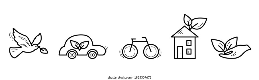 Conjunto de iconos en blanco y negro estilo Doodle