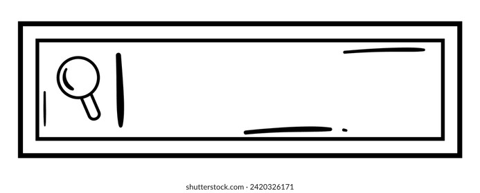 Doodle Style Black and White Search Bar Featuring a Research Rectangle Frame and Magnifying Glass.