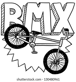 Doodle style BMX bike sports illustration.  Includes text and bicycle.