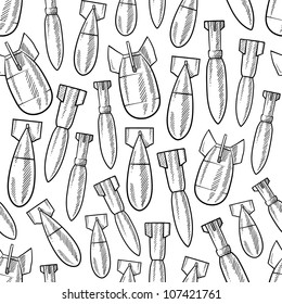 Doodle style bombs and explosives as a seamless, tiled background pattern in vector format.