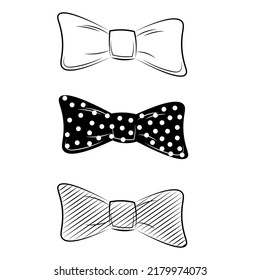 Doodle style of bow ties for men in vector format. Hand drawn illustration of vintage bow for suits. 