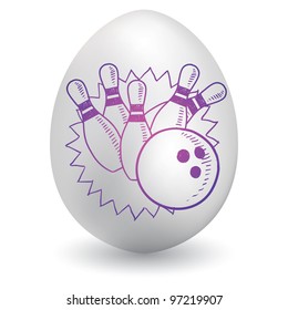 Doodle Style Bowling Pins And Ball Sketch On Decorated Holiday Easter Egg In Vector Format