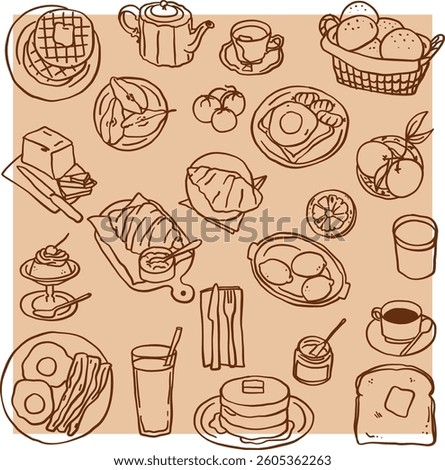 doodle style breakfast line art