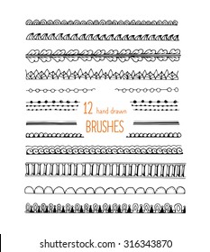 Doodle style brushes for your creative decorative design.Vector illustration.