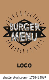 Portada del menú de hamburguesas estilo Doodle sobre papel artesanal.