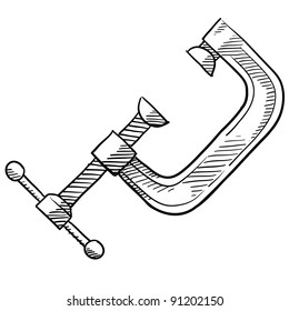 Doodle style C Clamp for woodworking or carpentry illustration in vector format suitable for web, print, or advertising use.