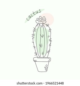 Cactus de estilo garabato en una olla. Abstracción, gráficos vectoriales con fondo aislado.