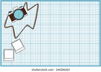 Doodle style camera and photo frame vector illustration