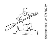 Doodle style canoe and paddles sketch in vector format.