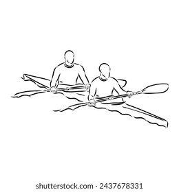 Doodle style canoe and paddles sketch in vector format.