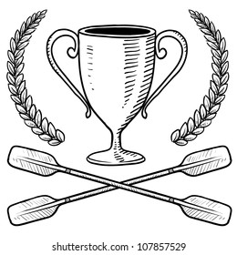 Doodle Style Canoeing Or Boating Trophy Sketch In Vector Format.