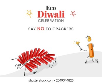 Velas De Caricatura Al Estilo De Doodle Que Corren Detrás De La Banda De Los Piratas Y Dicen No A Los Crackers Por La Celebración Del Diwali Ecológico.