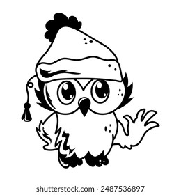 A doodle style cartoon of cozy owl wearing beanie 