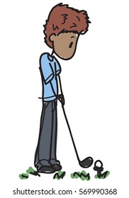 Doodle style cartoon golf player with his first strike