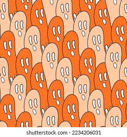 Doodle Style Cartoon Vector Ghost Cute and Hollow with monochrome colors seamless pattern illustration, suitable for print fashionable pyjamas womanswear, kidswear , decorative wrappingpaper wallpaper