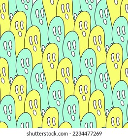 Doodle Style Cartoon Vector Ghost Cute and Hollow with monochrome colors seamless pattern illustration, suitable for print fashionable pyjamas womanswear, kidswear , decorative wrappingpaper wallpaper