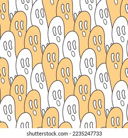 Doodle Style Cartoon Vector Ghost Cute and Hollow with monochrome colors seamless pattern illustration, suitable for print fashionable pyjamas womanswear, kidswear , decorative wrappingpaper wallpaper