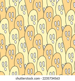 Doodle Style Cartoon Vector Ghost Cute and Hollow with monochrome colors seamless pattern illustration, suitable for print fashionable pyjamas womanswear, kidswear , decorative wrappingpaper wallpaper