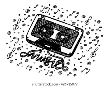 Doodle style cassette tape illustration