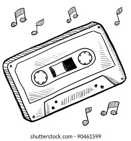 Doodle style cassette tape vector illustration