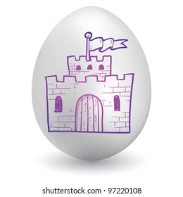 Doodle style castle, security, or safety sketch on decorated holiday Easter Egg in vector format