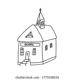 Doodle style Catholic church. Sunday Catholic school. Vector illustration