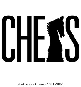 Doodle style chess illustration in vector format.  Includes text, along with integrated knight piece silhouette.