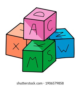 Doodle style children's block toys with alphabet on them in vector format