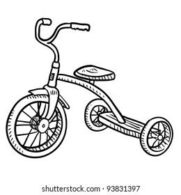 Doodle style children's tricycle sketch in vector format