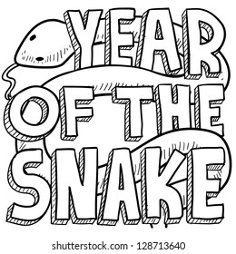 Doodle style Chinese Year of the Snake illustration in vector format.